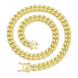 Jewelry Kingdom 1 Gold Chain Necklace Collection 14K Yellow Gold 6mm/10mm/14mm Cuban Link Chain Necklace with Design Quick Release Buckle Clasp for Men or Women (10MM, 20 inch)