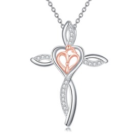 Suiknsn Family Necklaces for Women 925 Sterling Silver Mother Father Son Pendant Necklace Celtic Cross Jewelry Birthday Mothers Day Gifts for Wife Daughter