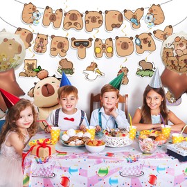 Capybara Birthday Decorations, Capybara Birthday Banner with Aluminium Party Balloons and Hanging Swirls, Animal Party Decorations for Kids Baby Showers Celebrations