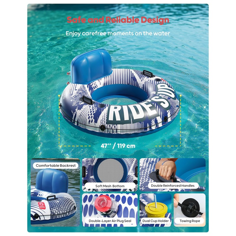 QPAU Inflatable River Tube, 0.4 mm Thickened Puncture-Resistant Heavy Duty
