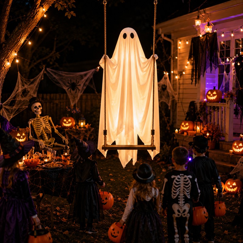 Large Hanging Swing Ghost for Halloween – Light-Up Flying Ghost