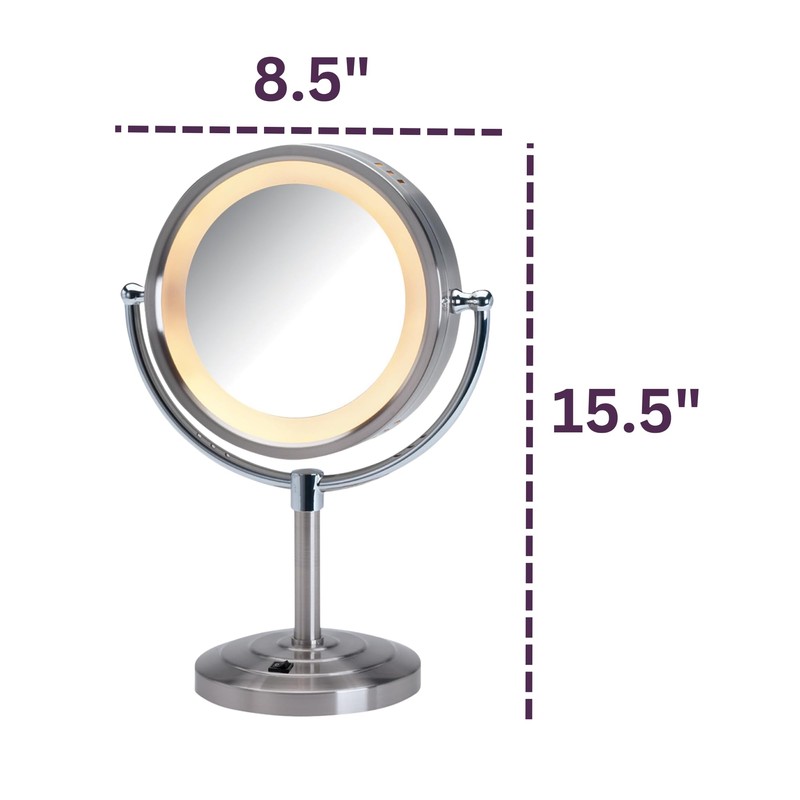 JERDON Lighted Tabletop Makeup Mirror - LED Lighted Vanity Mirror