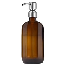 Fresca 16 oz Amber Glass Soap Dispenser with Brushed Nickel Top - for Soap, Lotion, Shampoo