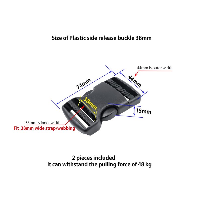 Baikeen Plastic Side Release Buckles,15mm/20mm/25mm/32mm/38mm/50mm Heavy Duty Plastic Buckle Clips