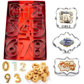 12Pcs/Set 3 Inch Number & Plaque Frame Cookie Cutters Set Large Numbers Stainless Steel Fondant Biscuit Cutter Tools for Kitchen Baking