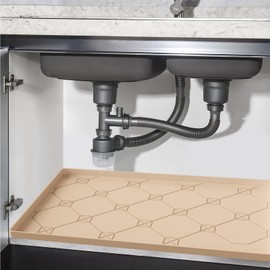 Under Sink Mat, Under Sink Mats for Kitchen Waterproof, 31"x22" Silicone Under Kitchen Sink Liner Mat, Flexible Under Sink Drip Tray for Kitchen Bathroom, Thick Under Sink Rubber Mat with Lip, Beige