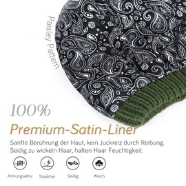 FURTALK Unisex Slouch Beanie Satin Lined Knitted Hat for Hair Men and Women Winter Hat, Green