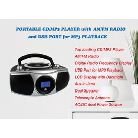 HANNLOMAX HX-315CD Portable CD/MP3 Boombox, AM/FM Radio, Digital Radio Frequency, Bluetooth, USB Port for MP3 Playback, LCD Display, Aux-in, AC/DC Power Source (Black)