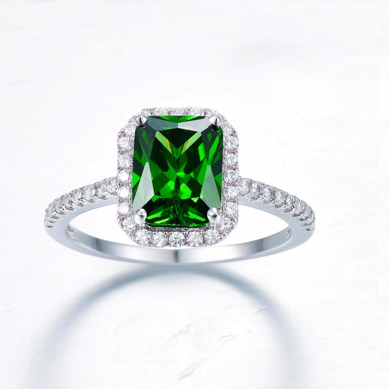 Bonlavie Women's 3.6ct Emerald Cut 8x6mm Green Emerald Solid 925