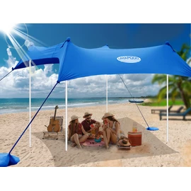 UMARDOO Family Beach Tent Canopy Sun Shade Portable 10×10FT, Large Wind Resistance Beach Sun Shelter Easy Setup with Packable Carry Bag for Outdoor Travel UPF 50+ (Blue)