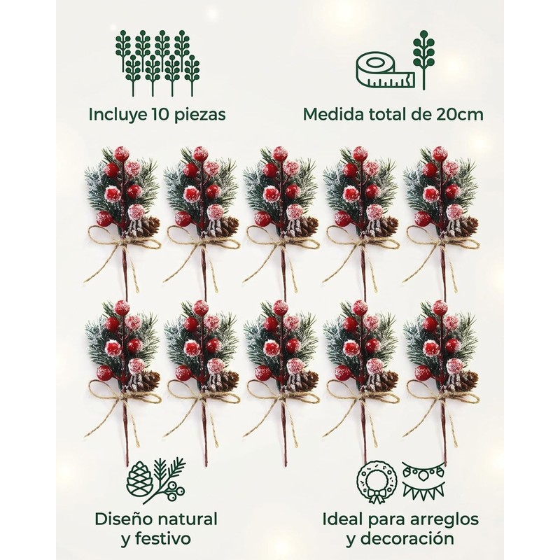 10 Pinos Navideños Artificiales, Ramas De Pino Navideño con Bayas