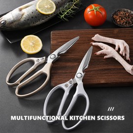 Kitchen Scissors Stainless Steel Multi Function Food Shears with Nutcracker Bottle Opener Ultra Sharp Utility Kitchen Scissor with Fish Scale Scraping for Meat Vegetable Fish Chicken Salad BBQ Silver