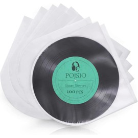 POJSIO 12 Inch Antistatic Record Inner Sleeves, Pack of 100 Vinyl LP Sleeves Inner Made of PE, Record Sleeves Transparent, 12 Inch Optimal Vinyl LP Record Protective Sleeves, LP Vinyl Sleeves