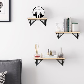Vilobos Wall Mounted Floating Shelf Set of 3 Solid Wood 3-Tire Wall Storage Shelf DIY Design Home Decoration for Bathroom Living Room Office Kitchen