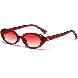 Breaksun Retro Oval Sunglasses for Women Men Fashion Small Oval Sunglasses 90s Vintage Shades (Red/Red Gradient)