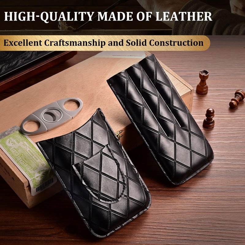 CIGARLOONG Leather 3 Travel Tubes Portable Cigar Case with Stainless