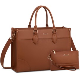 LOVEVOOK Laptop Tote Bag for Women 15.6 Inch Leather Work Bag with Clutch Purse, Large Capacity Lightweight Computer Bag, Waterproof Briefcase Shoulder Handbag, Ideal for Work, Travel, Office