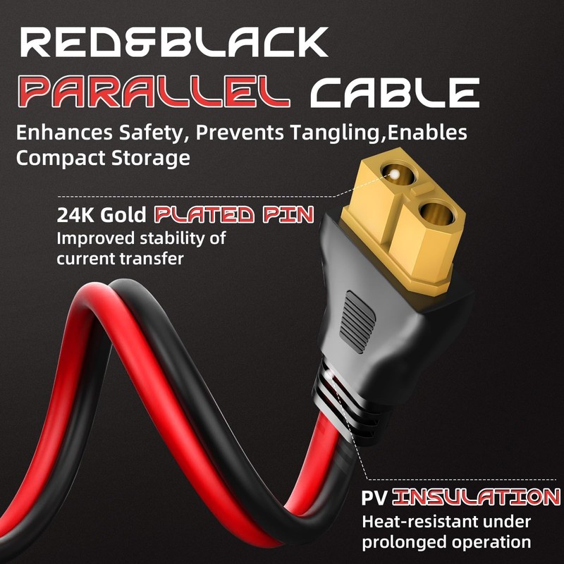 10AWG 20FT XT60 Solar Charging Cable, GIBBAB Solar Panel Connector