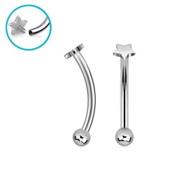 Pierced Owl 16GA G23 Titanium Internally Threaded Flat Star Top Eyebrow Curved Barbell (6mm (1/4") Barbell Length)
