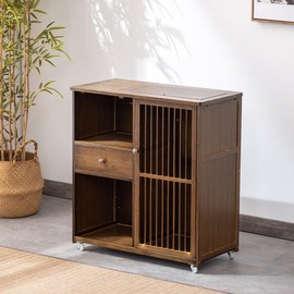 ILWorkTLs Coffee Bar Cart with Drawer,Rolling Tea Table,Coffee Bar with Wheels for Kitchen Dining Room Living Room,Walnut