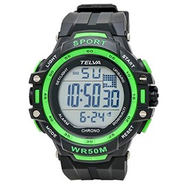 CREPHA TE-D281-GN Men's Watch, Digital, Waterproof, Multifunctional, Urethane Strap, Black