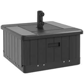 Outsunny 3-in-1 Outdoor Umbrella Base, Coffee End Table, Planter Box with Drain Hole, 175 lbs. Capacity Heavy Duty Fillable Patio Umbrella Stand Table with Wheels and Handles for Deck, Poolside, Black