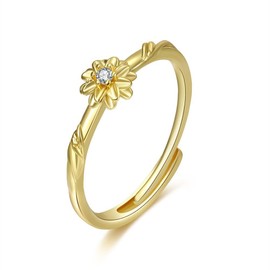 Gold Birthstone Rings for Women,Dainty 14K Gold Plated Birthstone Flower Ring Adjustable Birth Month Gold Ring Unique Non Tarnish Stackable Finger Simple Birthday Jewelry Birthstone Jewelry (April)