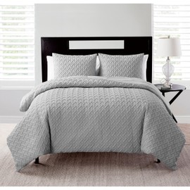 VCNY Home | Nina Collection | Soft & Cozy Geometric Embossed Microfiber Comforter, Premium 3 Piece Bedding Set, Stylish Chic Design for Home Décor, King, Blue