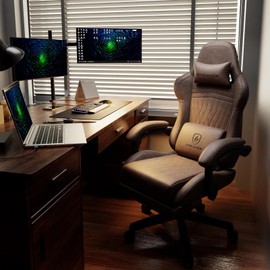 GTPLAYER ACE-PRO Music Gaming Chairs – Built-in Speakers, App Support & Bluetooth Control, Footrest & Pocket, Gamer Chair for Adults, Light Brown