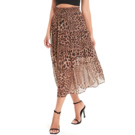 DIASHINY Women's Leopard Print Skirts High Waist Layered Elastic Waist A Line Long Tiered Skirt Leopard Print L
