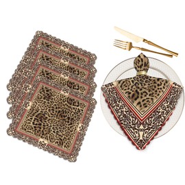 Yibeas Leopard Cloth Napkins Dinner Table Napkins Animal Leopard Print Decorative Border Washable Reusable Napkins Set of 4 Home Holiday Party Wedding 18 x 18 inch