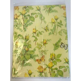 NOS 1980's Vtg Floral Yellow Roses Butterflies  Gift Wrap Paper