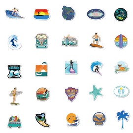 50PCS Summer Beach Surfing Waterproof Stickers for Water Bottles Luggage Laptop Computer Phone Refrigerator Motorcycle Guitar Skateboard,Cool Beach Outdoor Decals for Teens Girls Adults