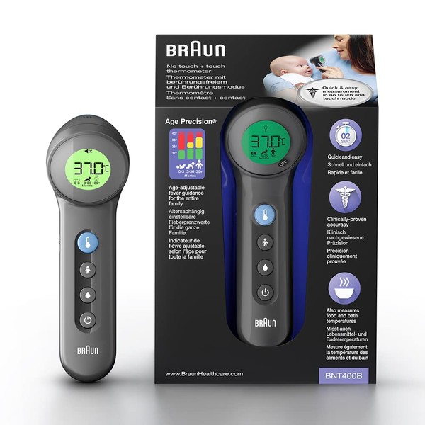 Braun No touch + touch Thermometer mit Age Precision (PositionCheck, duale Technologie, sicher, hygienisch, schnell, klinisch genau, einfach zu bedienen, fÃ¼r alle Altersgruppen) BNT400B