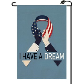 I Have A Dream MLK Day Garden Flag 12x18 Inch Double Sided Martin Luther King Jr Day Black White Handshake Peace Ribbon Small Flags Outside Decoration For Yard (ONLY FLAG) MLK01