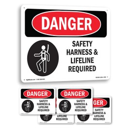Safety Harness And Lifeline Required OSHA Danger Rigid Plastic Sign 24 Inch x 18 Inch - 5 Pack