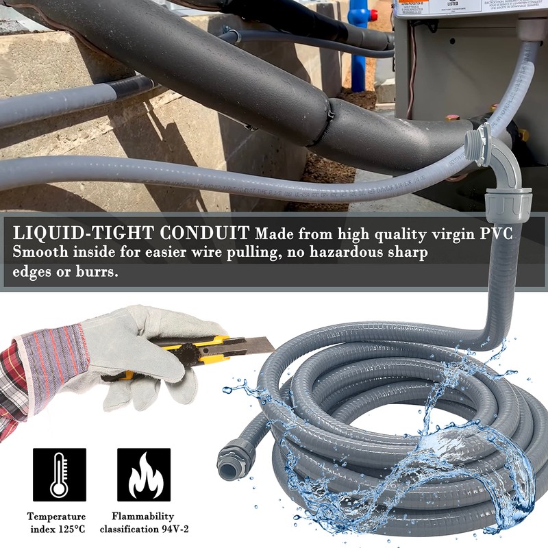Wocloer Liquid-Tight Conduit - 3/4inch 25 Foot Flexible Non Metallic