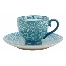Ebros Gift Aqua Blue Swirls Contemporary Designer Ceramic Dinnerware Bowl Mug Plate Set