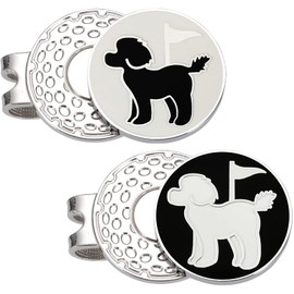 Adhere Golf Marker Golf Cap Clamp Strong Magnetic Double Sided Enamel Golf Mark Cute Poodle Design 2pcs (White + Black)