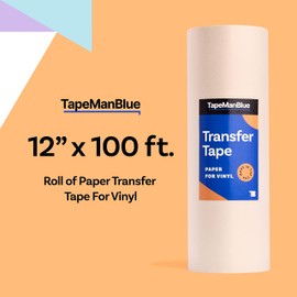 12" x 100' Roll of Paper Transfer Tape for Vinyl, Made in America, Premium-Grade Transfer Paper for Vinyl with Layflat Adhesive for Cricut Crafts, Decals, and Letters | TapeManBlue