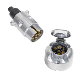 TAEUYYM 7 Pin Trailer Metal Plug Socket, 12V 7 Pin Trailer Metal Plug Socket Waterproof Auto Lamp Connector, Trailer Metal Plug Socket Apply to Truck RV Cars Boat Trailer Caravan (Aluminium Alloy)