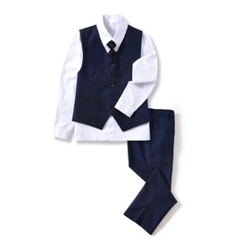 YuanLu - Conjunto de ropa de traje para niños, traje de acompañante, vestido de regreso a casa, chaleco y pantalones para niños, trajes de esmoquin de boda, Azul, 2 Años