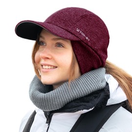 TOP-EX M/L/XL Waterproof Baseball Cap for Women with Ear Warmers Running Beanie with Ponytail Hole Reflective Winter Hat Cold Weather Fleece Lined Hat Red M/L
