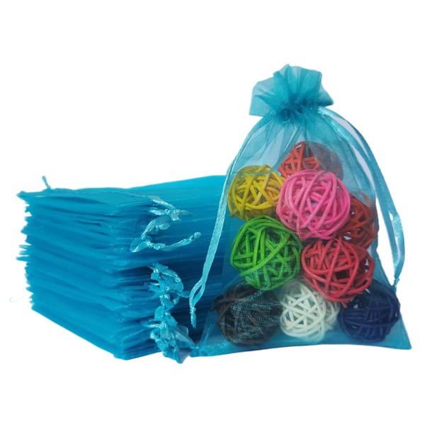 Packs of 100 Organza Drawstring Gift Bags 5x7 inch Aqua