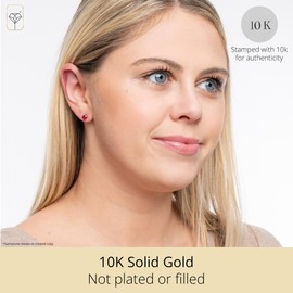 MAX + STONE 10k White Gold Heart Stud Earrings for Women with Created Ruby July Birthstone