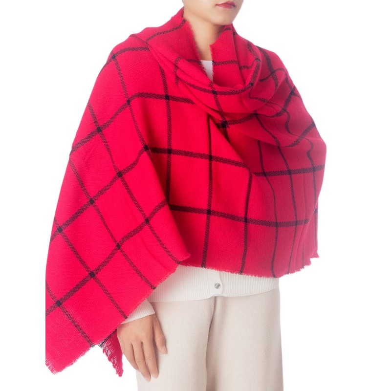 iB-iP Women's Checked Warm Large Oversized Scarf, red