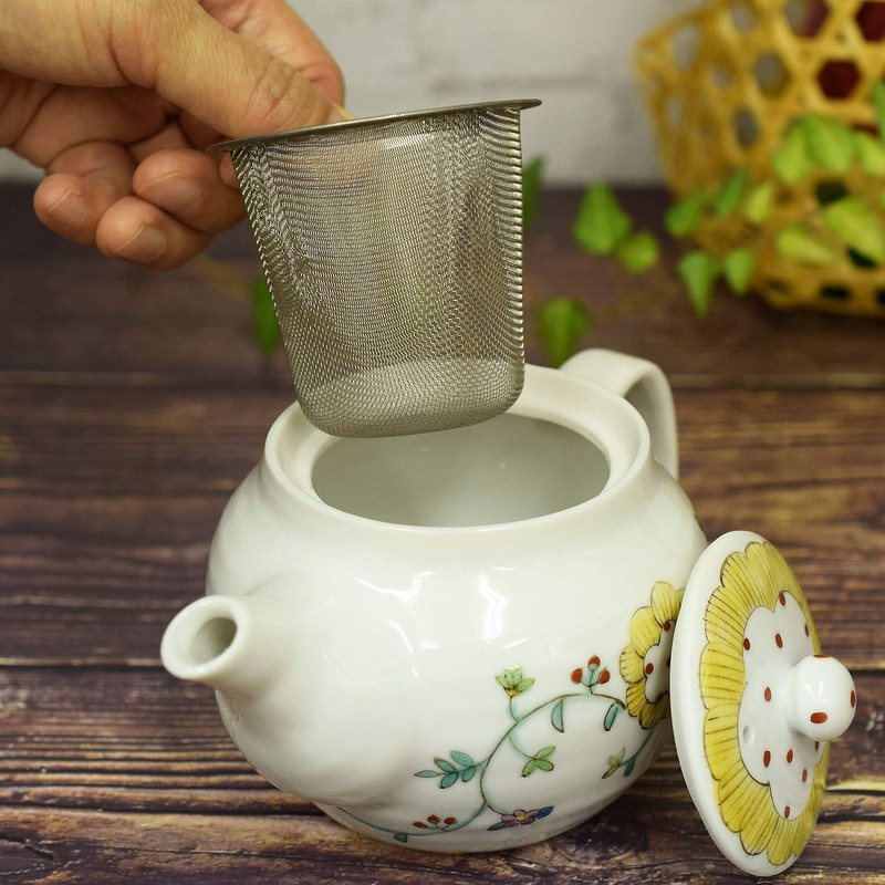 Teapot, Stylish Tableware, Kutani Pot, Flower Arabesque Pattern, Ceramic, Brand,