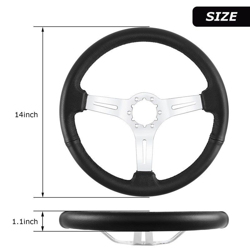 QYMOPAY 14"Racing Steering Wheel, Perforated Leather Trim Stitch Steering Wheel
