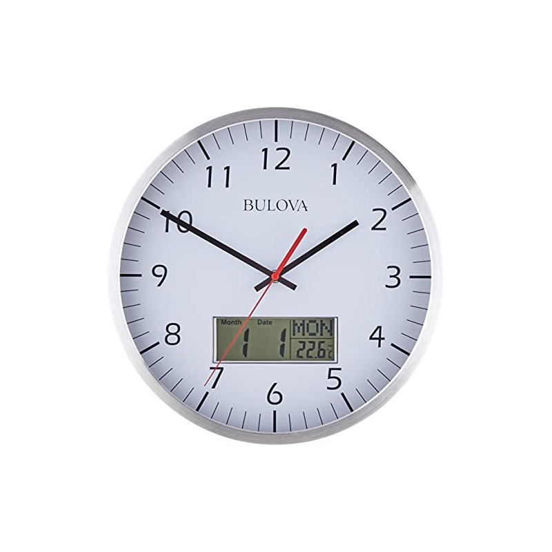 Bulova Manager Wall Clock C4810 | 14" Brushed Aluminum Industrial