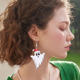 ONLYJUMP Christmas Earrings For Women Unique Acrylic Christmas Santa Claus HO HO HO Tree Gingerbread Man Dangle Drop Earrings Funny Xmas Earrings Christmas Jewelry Gifts (Christmas Ghost)